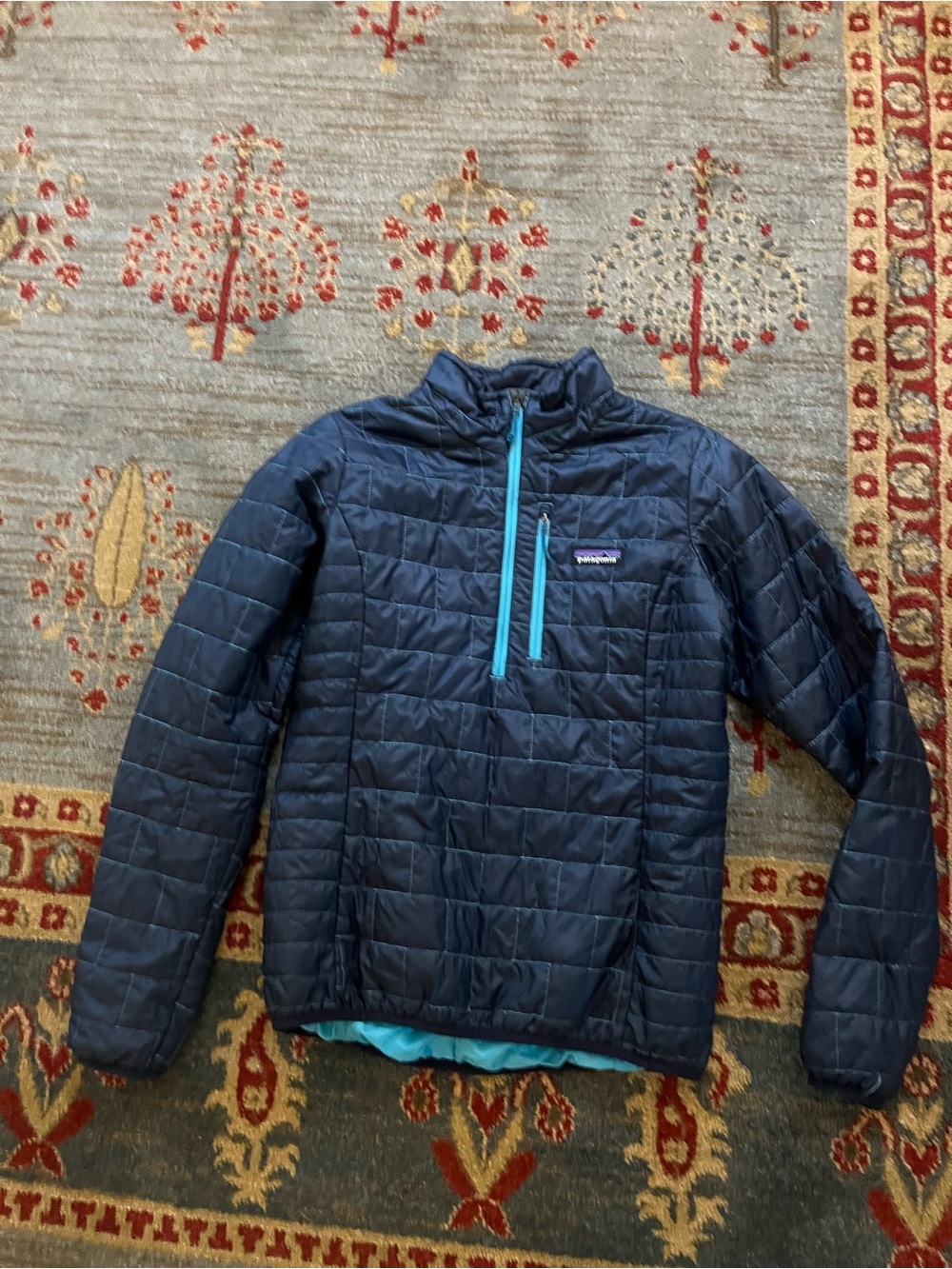 Patagonia Navy Quilted Jacket with Teal Trim